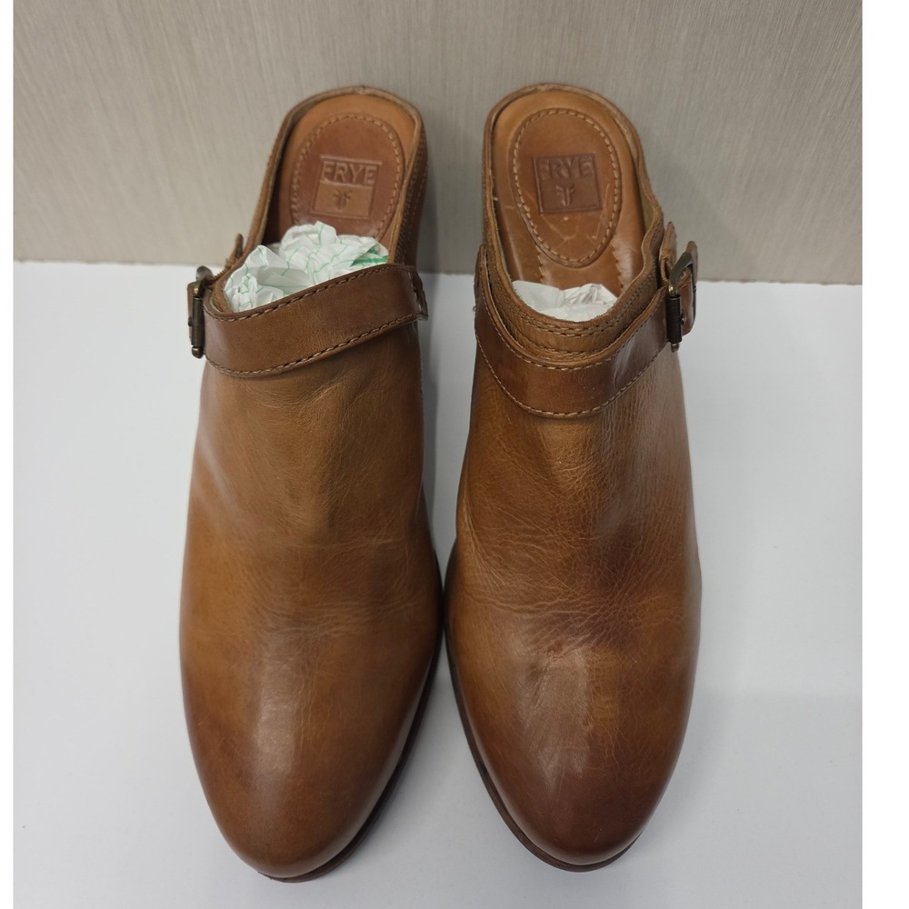 Frye Patty Slingback Clog Cognac Brown Leather Buckle Mule Heel 3471137 11M - Picture 2 of 8